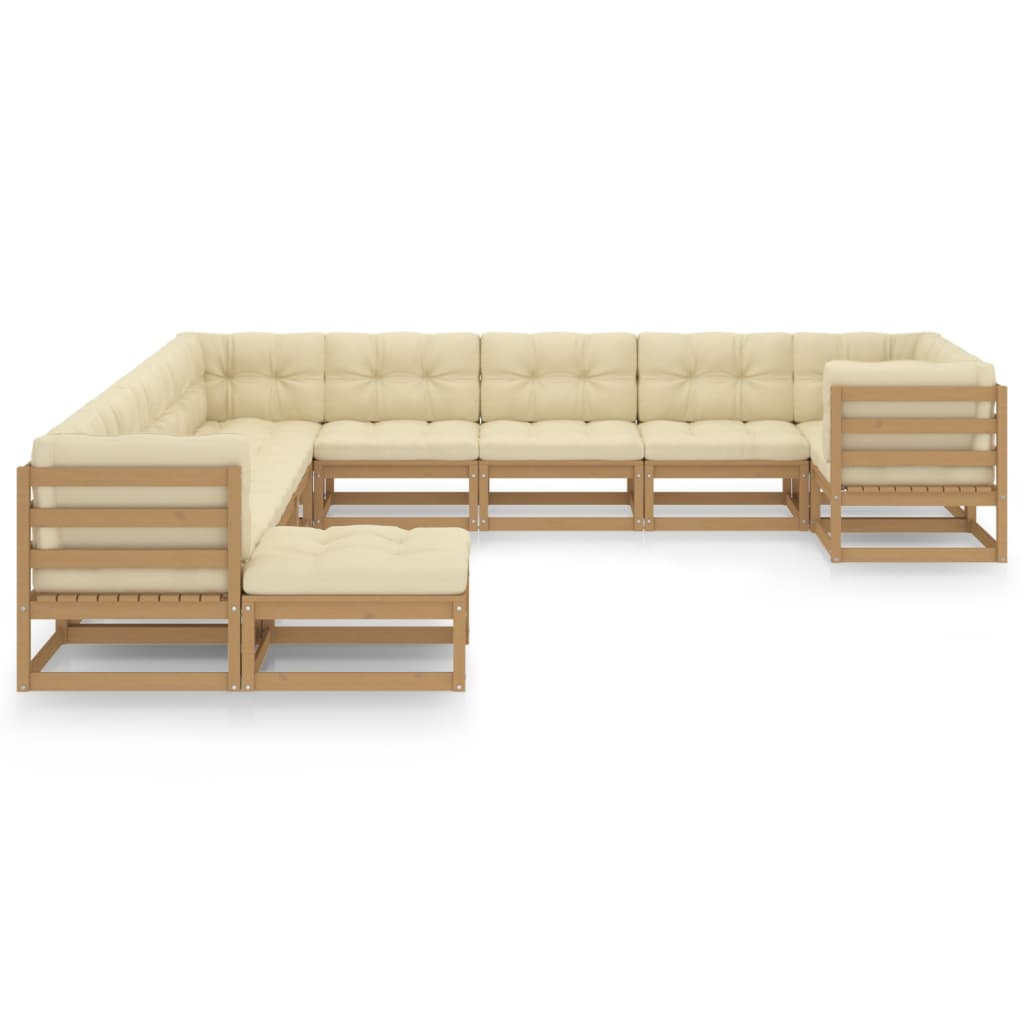 11-tlg. Garten-Lounge-Set Kissen Honigbraun Kiefer Massivholz